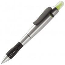 Kugelschreiber mit Textmarker - Silber / Gelb