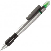 Kugelschreiber mit Textmarker - Silber / Grün