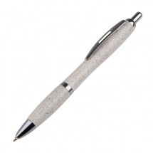 Kugelschreiber aus Weizenstroh mit silbernen Applikationen - beige