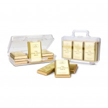 Geschenkartikel: Goldkoffer mit 12 Goldbarren, Edelvollmilch-Schokolade (120 g)