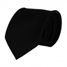 Krawatte, 100% Polyester Satin, uni, glänzend - schwarz