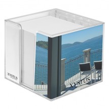 Zettelbox, doppelwandig mit Köcher - glasklar