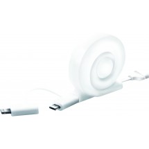 Snail 2-in-1 Micro USB Kabel mit MFI iPhone 5/6 Adapteraufsatz, aufrollbar - weiß