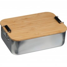 Brotzeitbox aus Aluminium mit Bambusdeckel , silbergrau