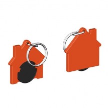 Chiphalter mit 1 Euro-Chip Haus m. Schlüsselring - schwarz/orange