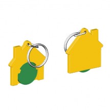 Chiphalter mit 1 Euro-Chip Haus m. Schlüsselring - grün/gelb