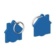Chiphalter mit 1 Euro-Chip Haus m. Schlüsselring - blau/blau