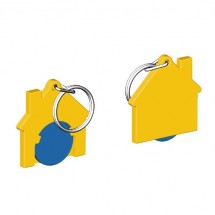 Chiphalter mit 1 Euro-Chip Haus m. Schlüsselring - blau/gelb