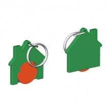 Chiphalter mit 1 Euro-Chip Haus m. Schlüsselring - orange/grün
