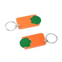 Chiphalter mit 1 Euro-Chip mit Schlüsselring - grün/orange