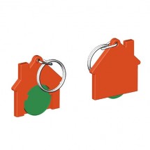 Chiphalter mit 1 Euro-Chip Haus m. Schlüsselring - grün/orange