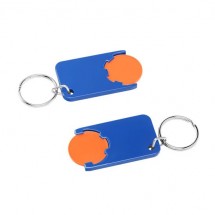 Chiphalter mit 1 Euro-Chip mit Schlüsselring - orange/blau