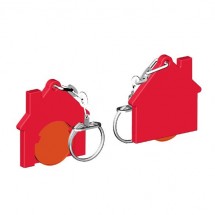 Chiphalter mit 1 Euro-Chip Haus m. Gliederkette - orange/rot