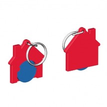 Chiphalter mit 1 Euro-Chip Haus m. Schlüsselring - blau/rot