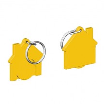 Chiphalter mit 1 Euro-Chip Haus m. Schlüsselring - gelb/gelb