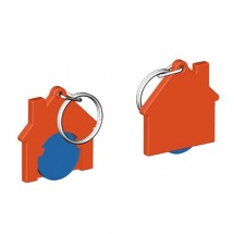 Chiphalter mit 1 Euro-Chip Haus m. Schlüsselring - blau/orange