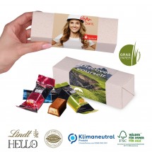 Graspapier Präsentbox mit Lindt HELLO Mini Stick Mix, Klimaneutral, FSC® 