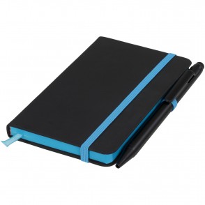 Schwarzes A6 Notizbuch mit farbigem Rand