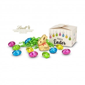 Geschenkartikel: Buntes Lindt Osternest - Lindt-Osterhase mit 10 Eiern, auch in individueller Pralinenschachtel