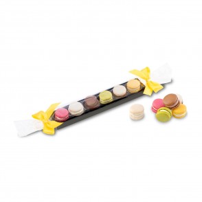 Geschenkartikel: Macaron-Stange mit Schleifen - sechs bunte Macarons (60 g)