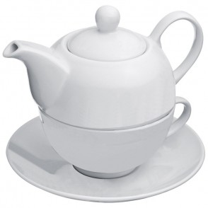 Teekanne mit einer Tasse und Untersetzer