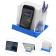 Smartphone-/Tabletständer mit Zettelbox - gefrostet glasklar/blau