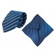 Set (Krawatte, Reine Seide + Tuch, Reine Seide Satin, ca. 53x53 cm) - blau