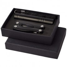 Scout multifunctioneel mes en zaklamp in geschenkverpakking - Zwart