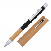 Aluminium Kugelschreiber mit Bambusgriffzone , schwarz