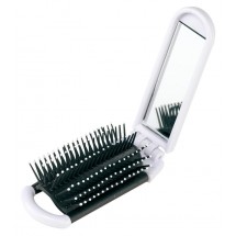 Foldable hair brush mirror,"Elvis" white