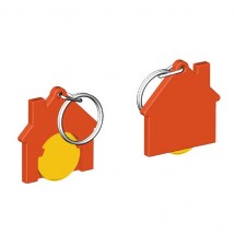 Winkelwagenmuntje 1-Euro in houder huis - geel/oranje