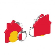 Winkelwagenmuntje 1-Euro in houder huis - geel/rood