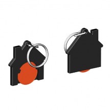 Winkelwagenmuntje 1-Euro in houder huis - oranje/zwart