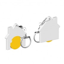 Winkelwagenmuntje 1-Euro in houder huis - geel/wit