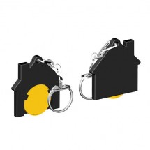 Winkelwagenmuntje 1-Euro in houder huis - geel/zwart