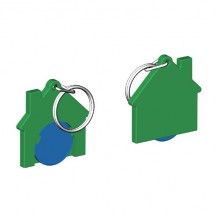Winkelwagenmuntje 1-Euro in houder huis - blauw/groen