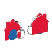 Winkelwagenmuntje 1-Euro in houder huis - blauw/rood