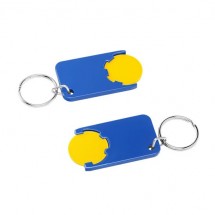 Winkelwagenmuntje 1-Euro in houder - geel/blauw