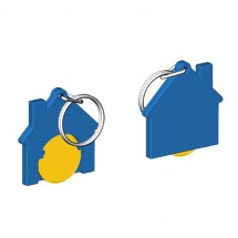 Winkelwagenmuntje 1-Euro in houder huis - geel/blauw