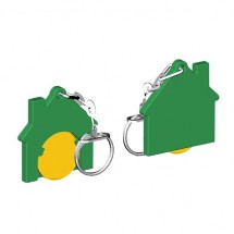 Winkelwagenmuntje 1-Euro in houder huis - geel/groen