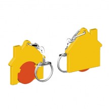 Winkelwagenmuntje 1-Euro in houder huis - oranje/geel