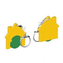 Winkelwagenmuntje 1-Euro in houder huis - groen/geel