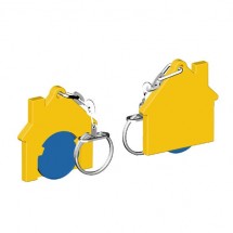 Winkelwagenmuntje 1-Euro in houder huis - blauw/geel