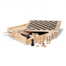 4 Spelletjes in houten doos TRIKES - houtkleur