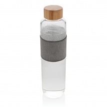 Impact borosilicaat glazen fles met bamboe deksel - transparant/grijs