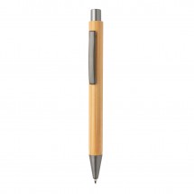 Slim design bamboe pen - bruin/zilver