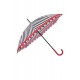Samsonite R Pattern Stick Umbrella -Zwart/Wit Stripes/Rose Rood