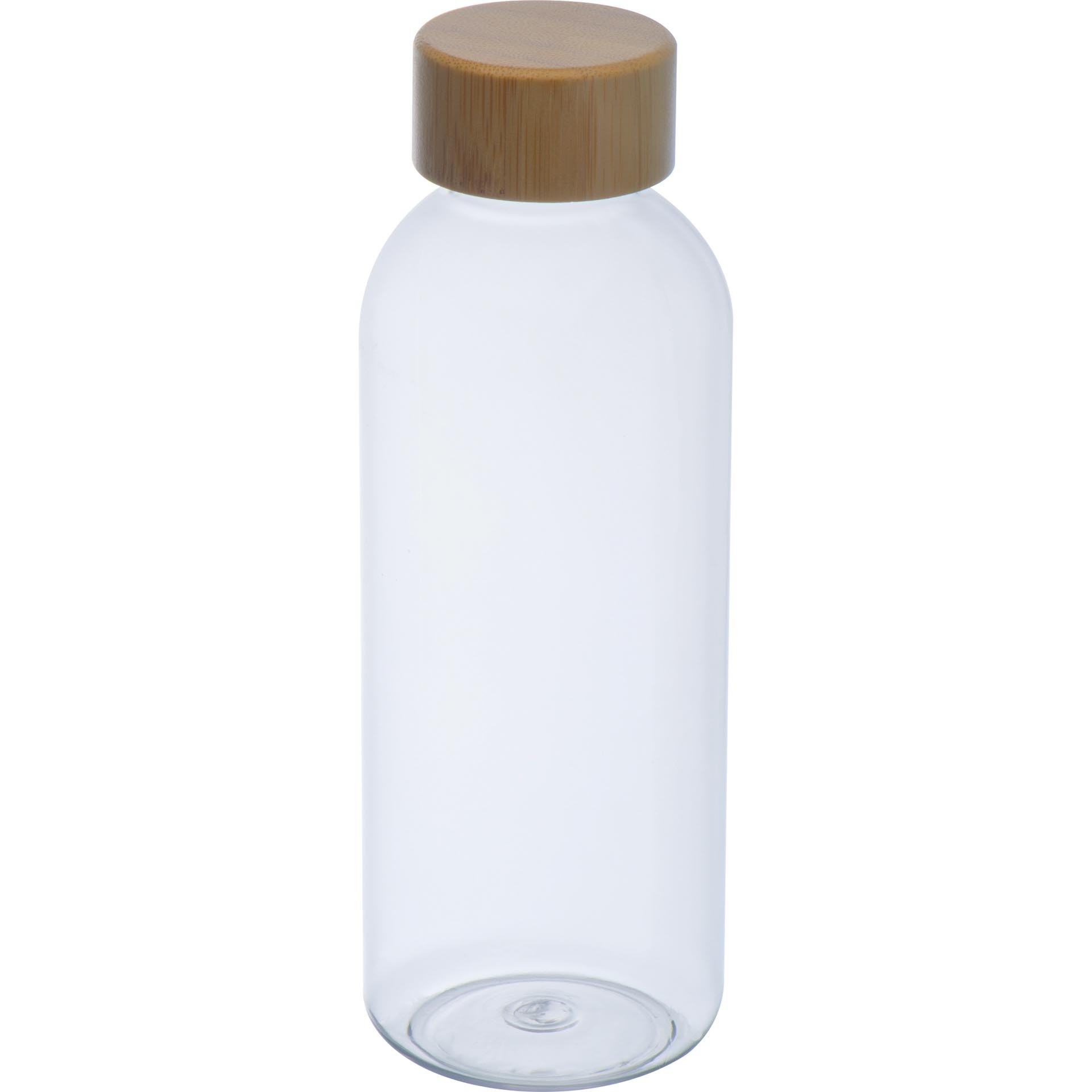 PET Trinkflasche mit Bambusdeckel, 600ml, transparent