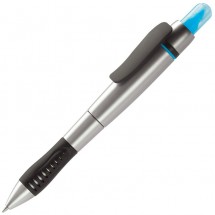 Kugelschreiber mit Textmarker - Silber / Blau