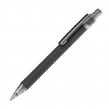 Gummierter Kugelschreiber mit schwarzem Clip - schwarz